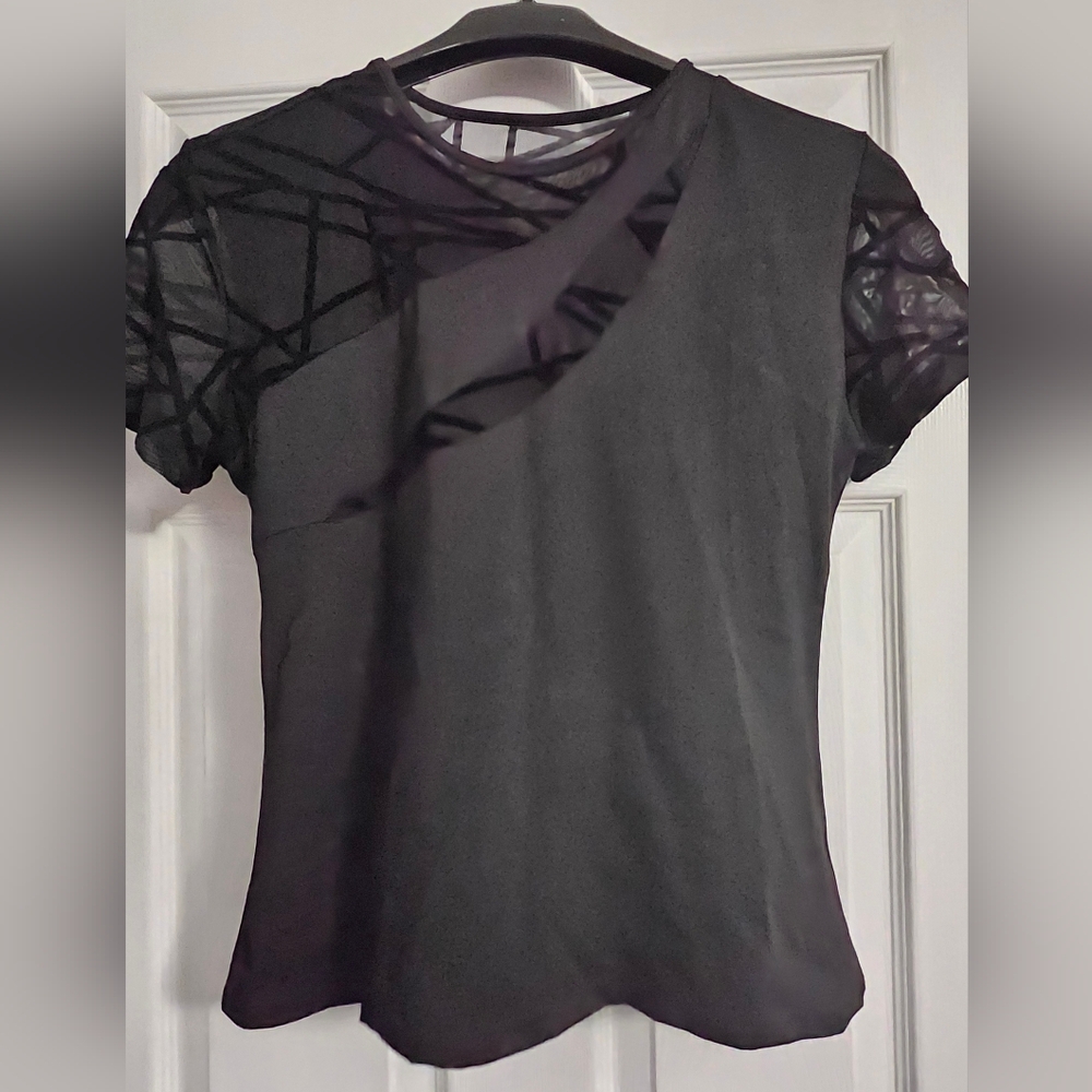 Black partially sheer top